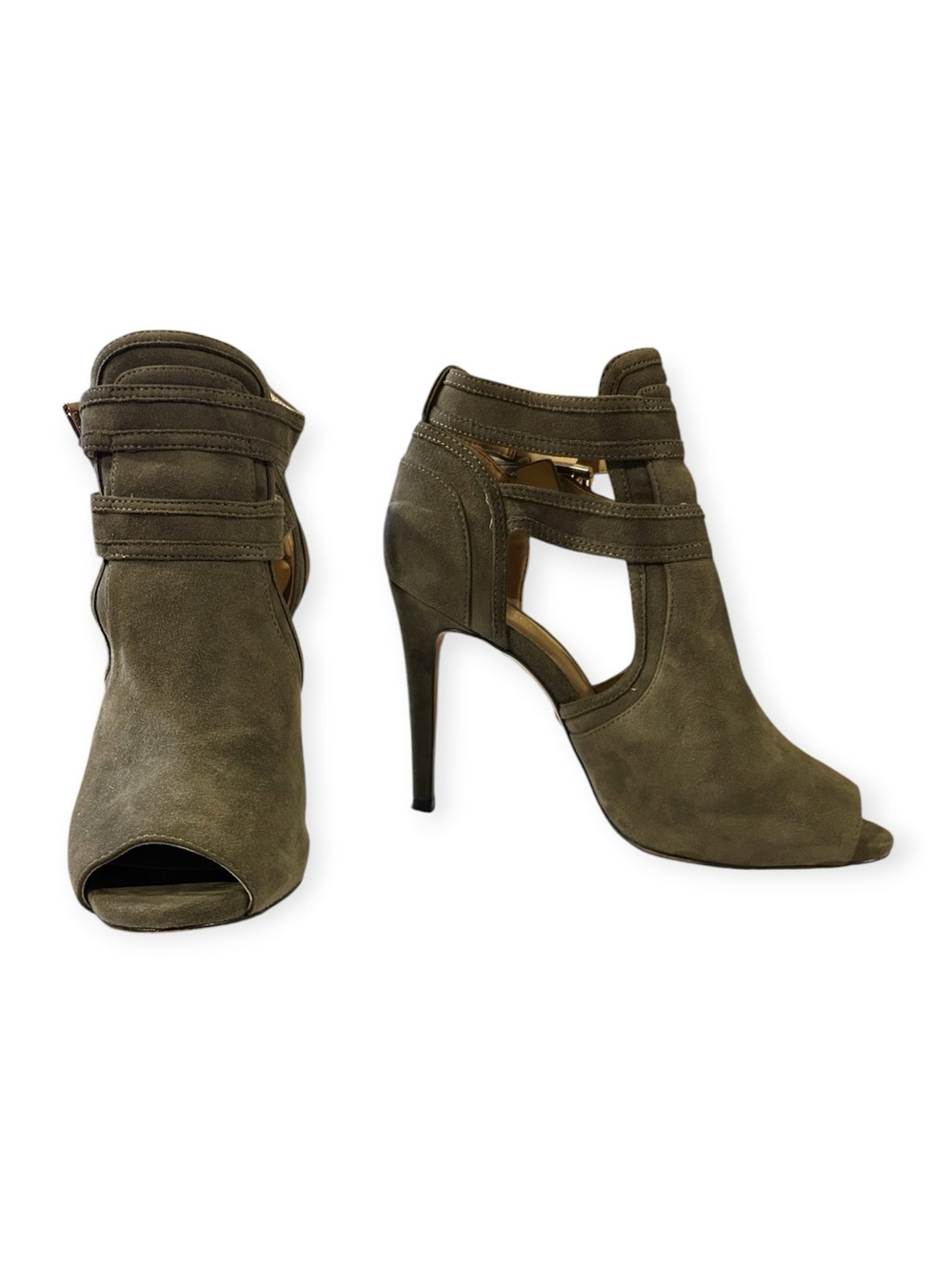 MICHAEL Michael Kors Blaze Open Toe Suede Booties - Olive Green Size 6